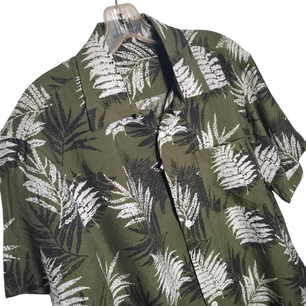 Enlision Mens Fern Leaf Print Casual‎ Button Down Short Sleeve Shirt Size M